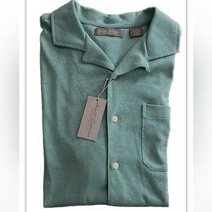 NWT Cremieux Signature Men’s Aqua Short Sleeve Cotton/Linen Button Up Size L, XL
